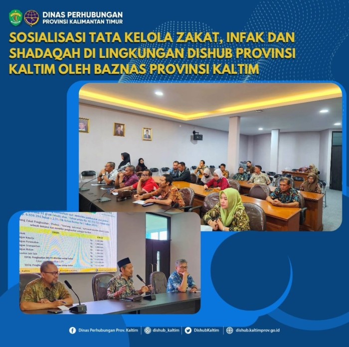 Sosialisasi Tata Kelola zakat, infak, dan shadaqah (ZIS) di Lingkungan Dinas Perhubungan Provinsi Kalimantan Timur (Kaltim) oleh Badan Amil Zakat Nasional (BAZNAS) Provinsi Kaltim